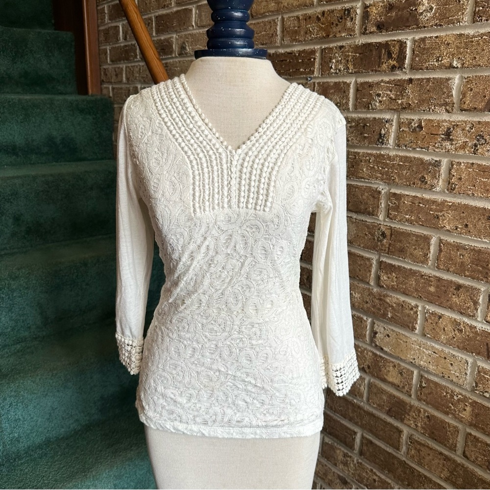 White Cream Lace Fitted Blouse